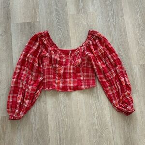 Free People Cherry Bomb Plaid Blouse